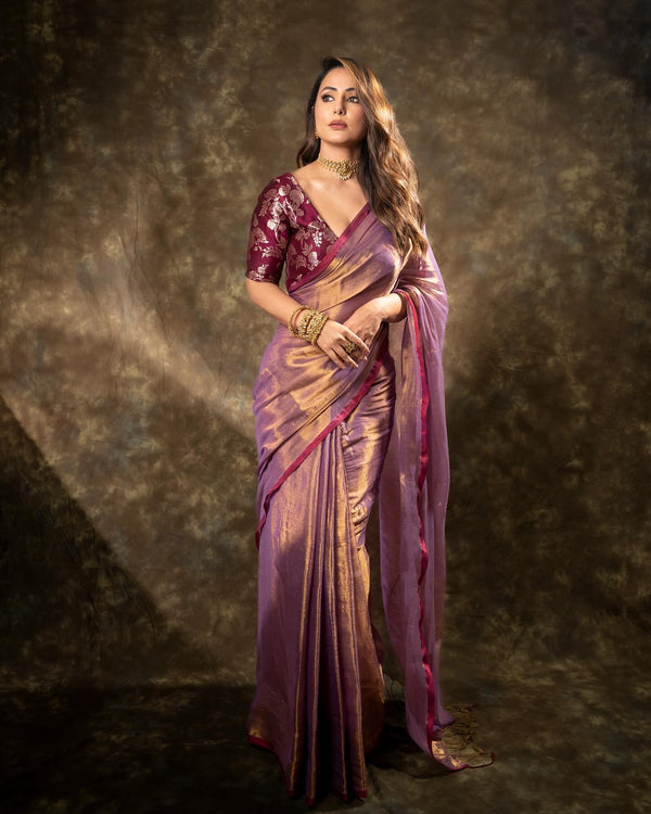 Evanik Attractive Purple Fendy Silk Saree with Jacquard Weaving Blouse