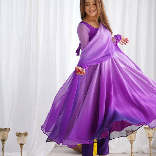 Evanik Purple Pure Soft Georgette Colorful Padding Anarkali Suit