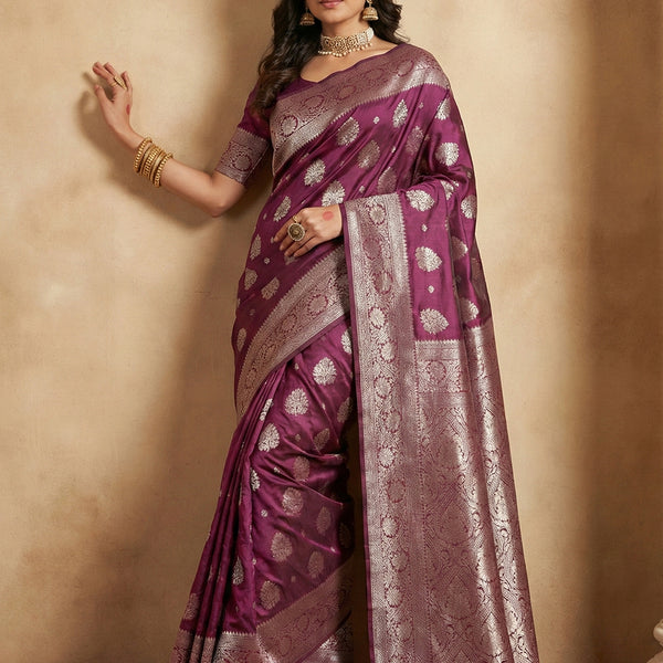 Anaita Purple Silk Blend Woven Saree With Blouse - Distacart