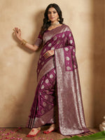 Thumbnail for Anaita Purple Silk Blend Woven Saree With Blouse - Distacart