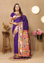 Thumbnail for Lorenvalley Fashion Purple Soft Paithani Silk Woven Design Rich Zari Meenakari Weaving Saree - Distacart