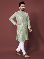 Thumbnail for Neera Trendz Olive Soft Silk Embroidered Men's Kurta Pyjama