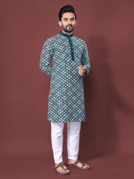 Thumbnail for Neera Trendz Teal Soft Silk Embroidered Men's Kurta Pyjama