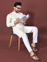 Thumbnail for Neera Trendz White Soft Silk Embroidered Men's Kurta Pyjama