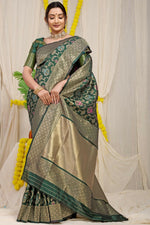 Thumbnail for Jyoti Fashion Women's Bottle Green Kanjivaram Silk Zari Woven Saree with Blouse - Distacart