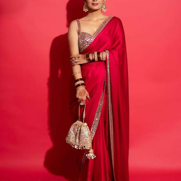 Joban Fashion Red Rangoli silk Party Wear Sarees - Distacart