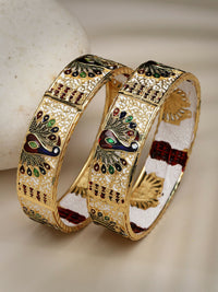Thumbnail for NVR Women's Set of 2 Gold-Plated Peacock Design Meenakari Handcrafted Bangles - Distacart