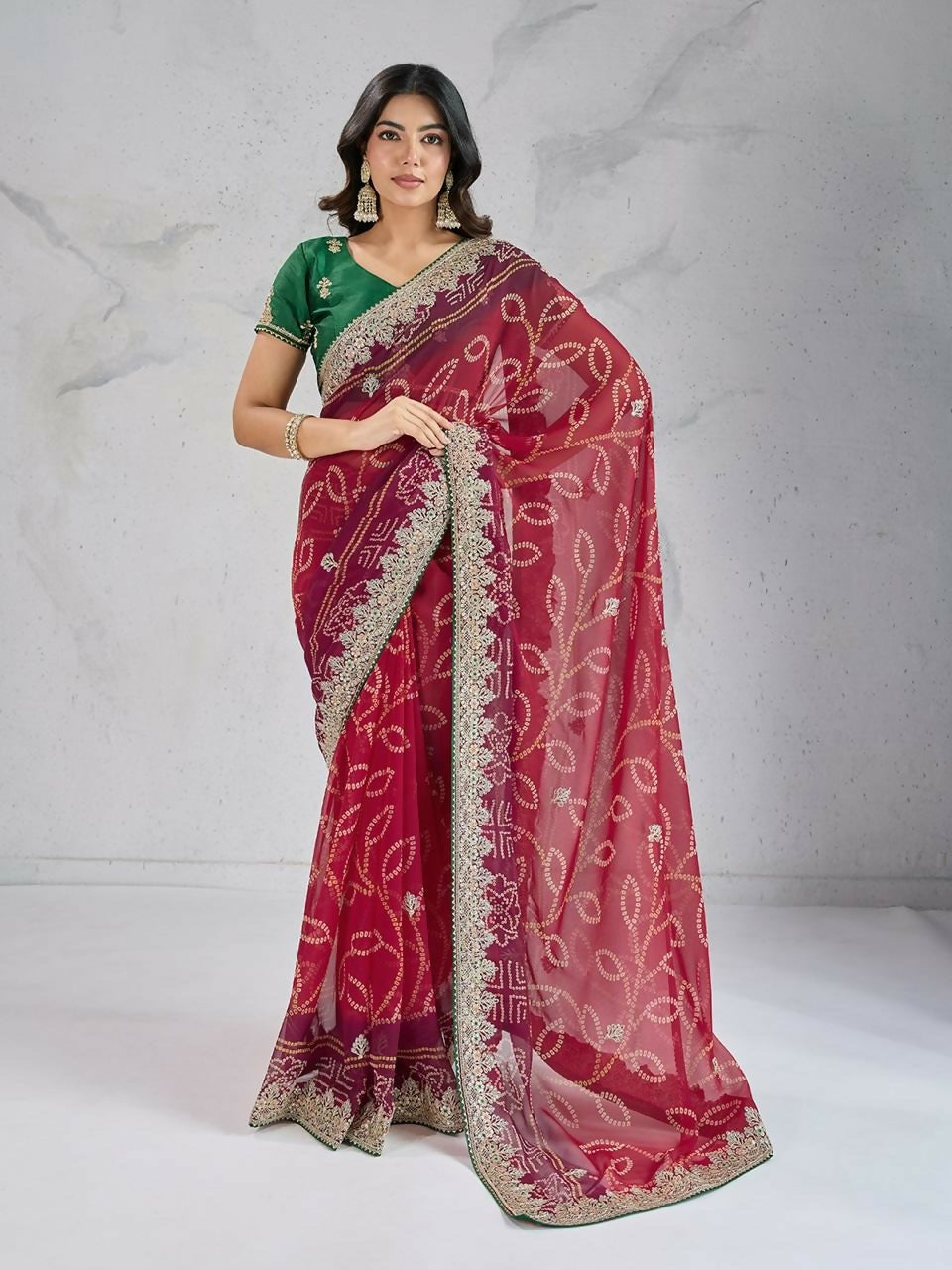 Ai Fashion Red Georgette Digital Print Party Wear Saree