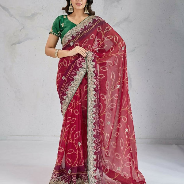 Ai Fashion Red Georgette Digital Print Party Wear Saree - Distacart