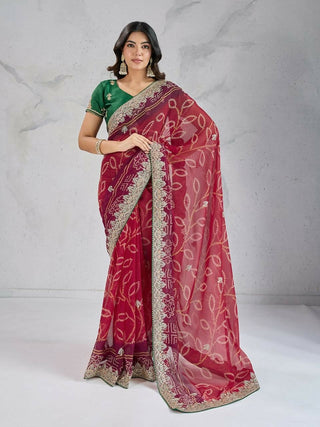 Ai Fashion Red Georgette Digital Print Party Wear Saree