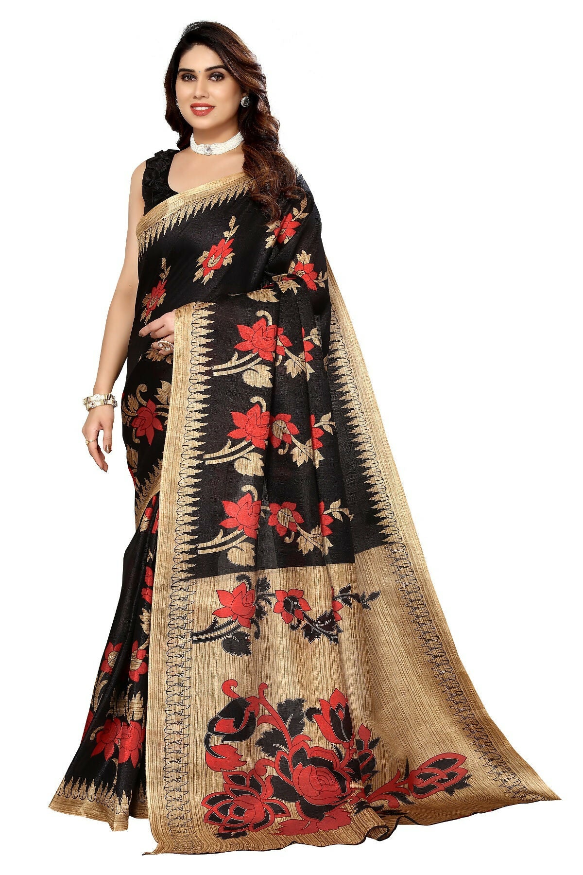 Vamika black Printed Art Silk Saree - Distacart
