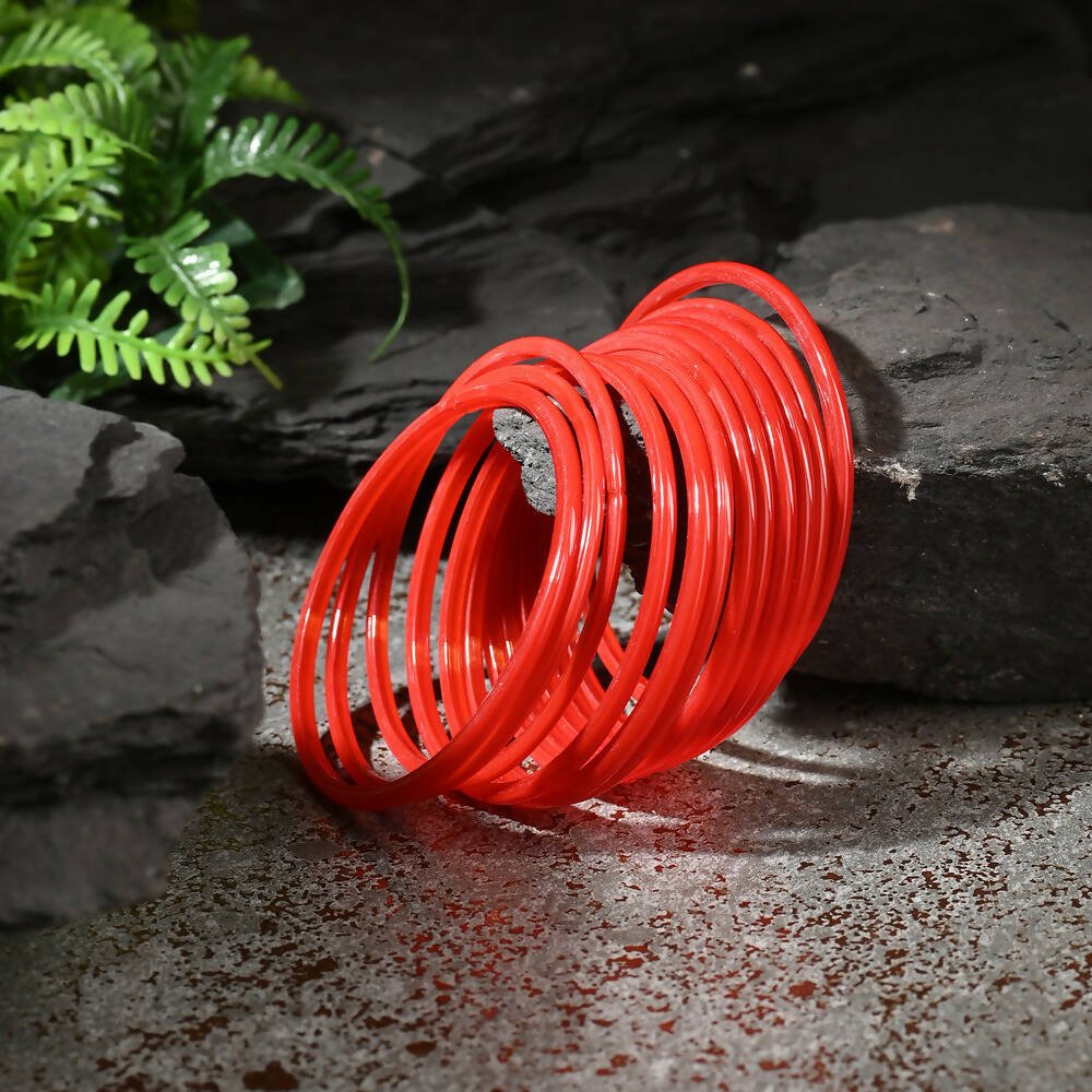 Afast Shining Red Glass Party, Wedding, Daily Use Bangle Set, Pack Of 12 - Distacart