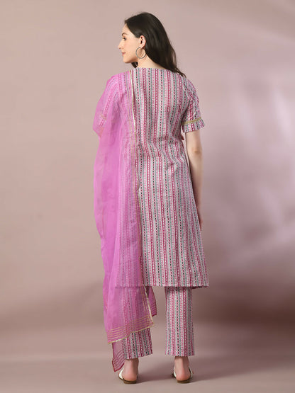 Myshka Women's Multi Printed Cotton Straight Party Kurta Set With Dupatta - Distacart