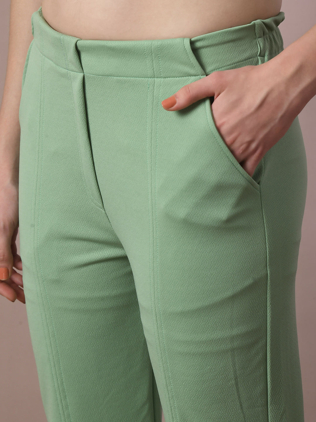 Myshka Women's Sea Green Solid Party Parallel Trousers - Distacart