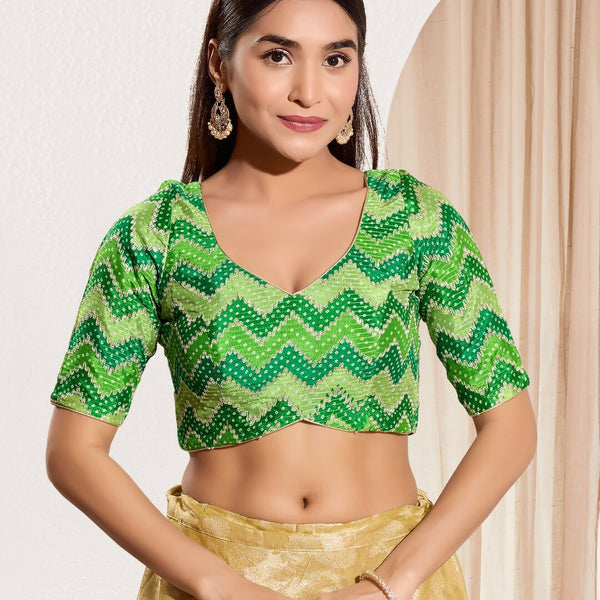 Joban Fashion Parrot Green Chiffon Padded Blouse With Square Neck Elbow Sleeves - Distacart