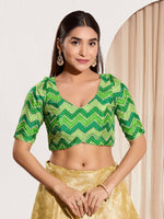 Thumbnail for Joban Fashion Parrot Green Chiffon Padded Blouse With Square Neck Elbow Sleeves - Distacart