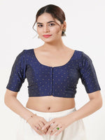 Thumbnail for Joban Fashion Navy-Blue Taffeta Silk Elbow Sleeveless Front Open Blouse