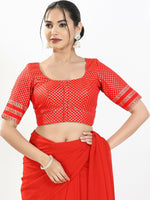 Thumbnail for Joban Fashion Red Brocade Padded Blouse With Round Neck Elbow Sleeves