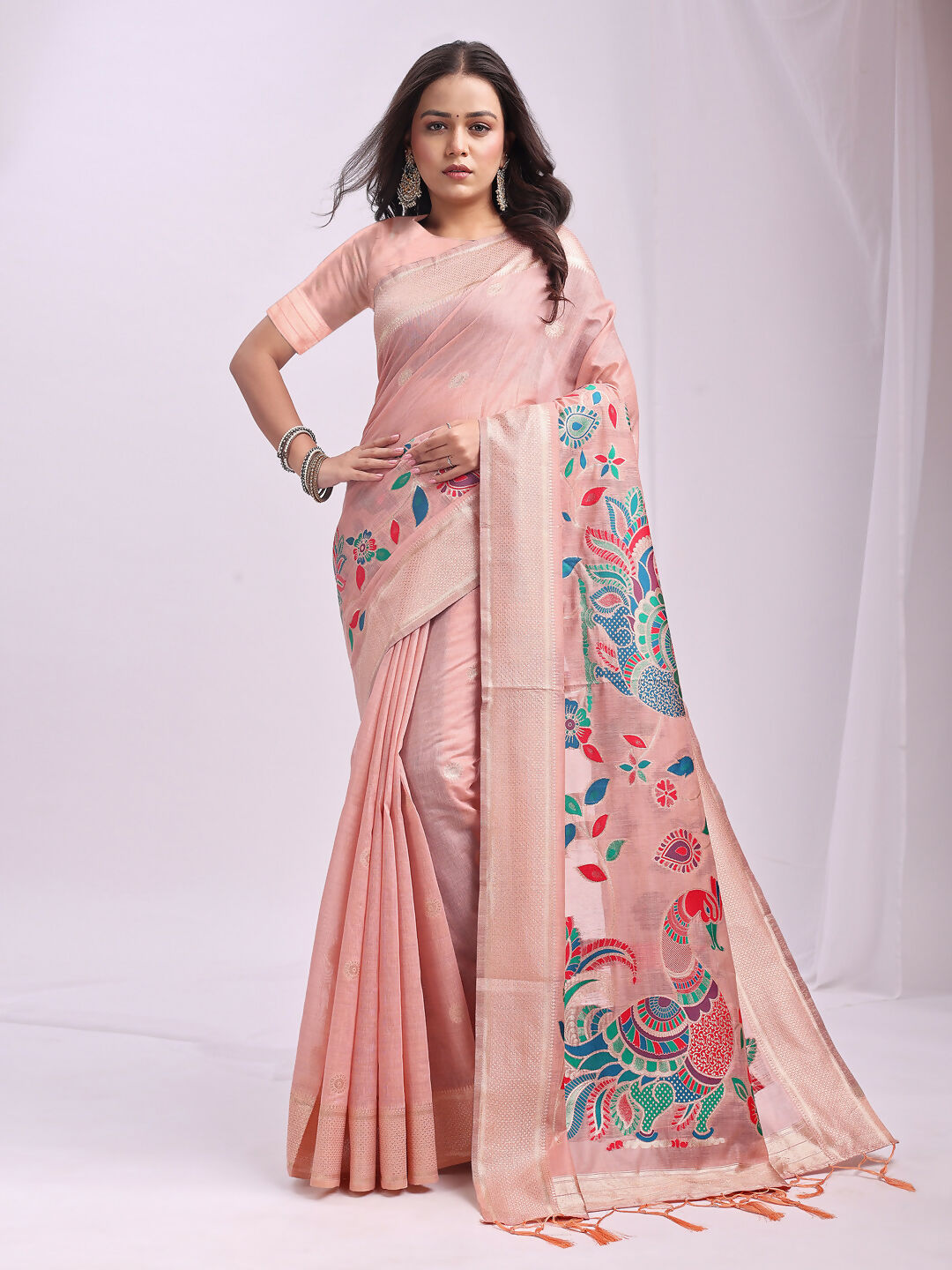 Astita Linen Cotton Peach Saree