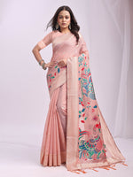 Thumbnail for Astita Linen Cotton Peach Saree
