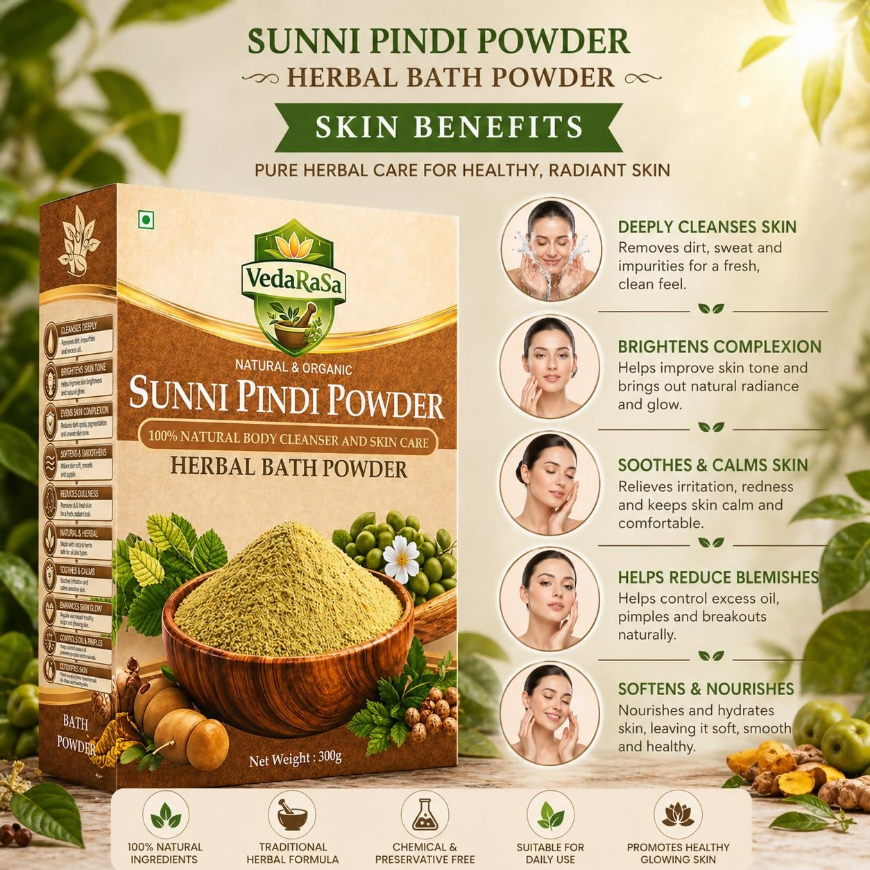 VedaRasa Sunni Pindi Herbal Bath Powder - Dista