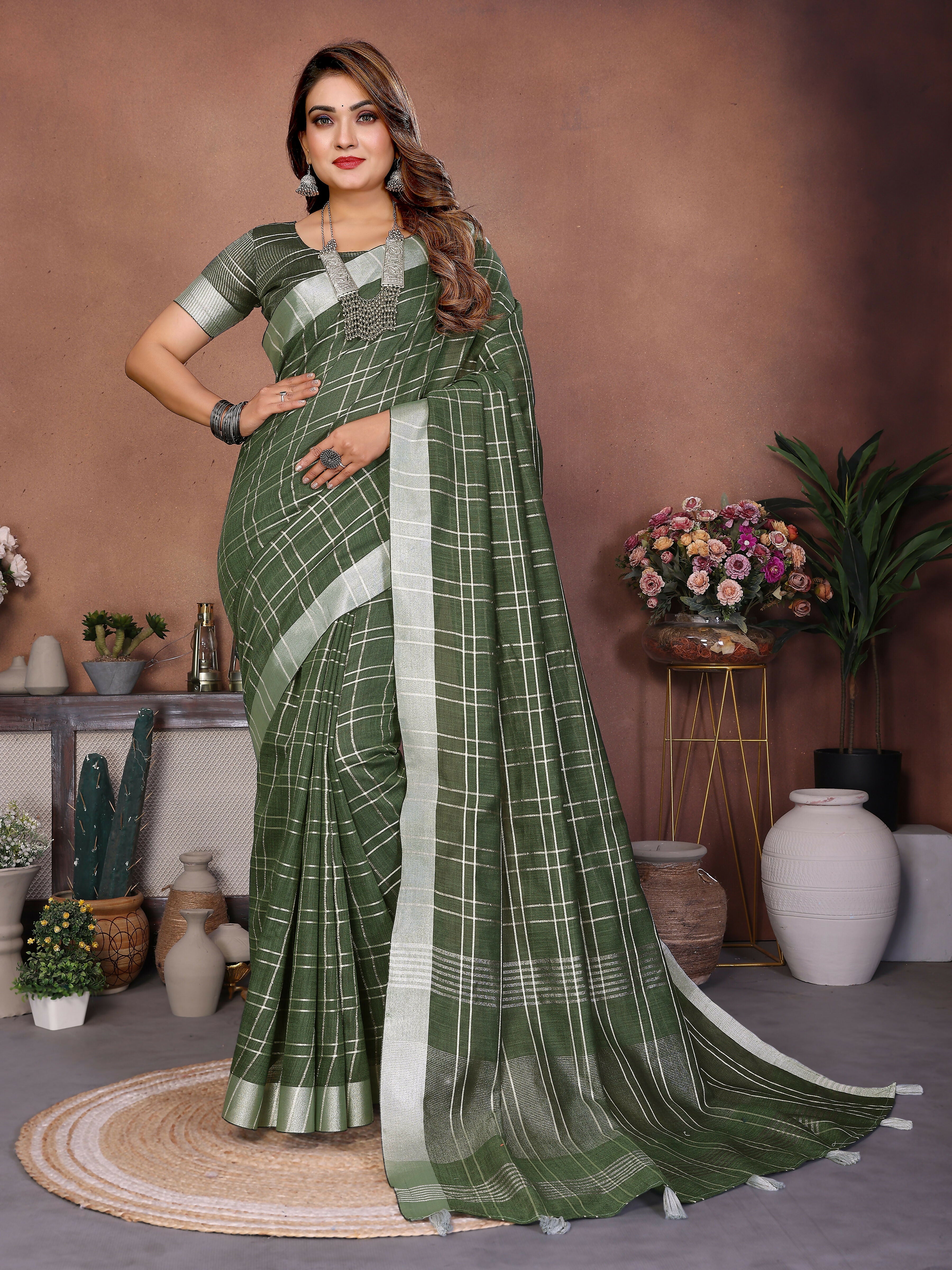 Aastha Fashion Mehndi Linen Weaving Saree - Distacart