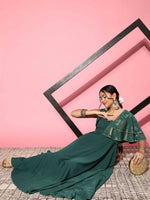 Thumbnail for Ahalyaa Gorgeous Green Ethnic Motifs Ruffled Dress - Distacart