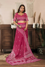 Thumbnail for Joban Fashion Pink Floral Linen Ready To Wear Saree With Unstitched Blouse - Distacart