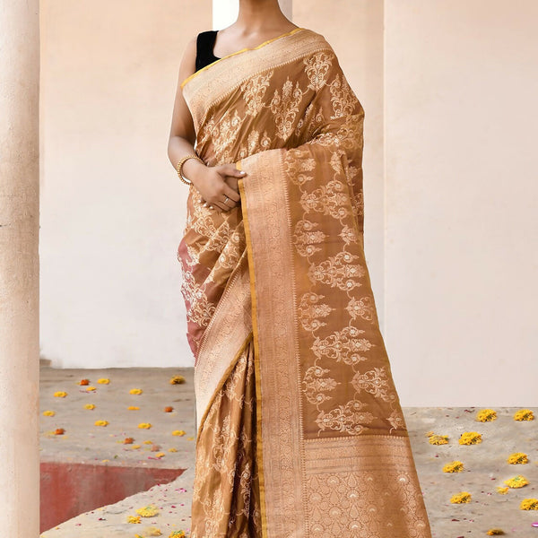 Joban Fashion Olive Pure Katan Pure Handloom Banarasi Silk Saree - Dista