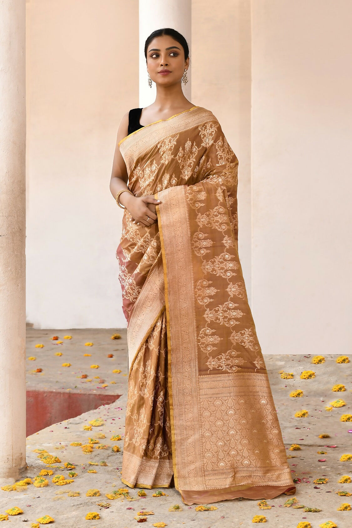 Joban Fashion Olive Pure Katan Pure Handloom Banarasi Silk Saree - Dista