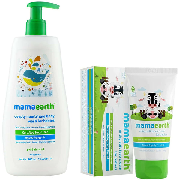 Mamaearth Milky Soft Natural Baby Face Cream & Deeply Nourishing Natural Baby wash - Distacart