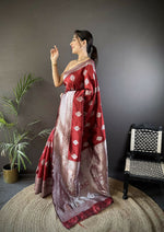 Thumbnail for Joban Fashion Maroon Floral Motifs Soft Silk Banarasi Saree - Distacart