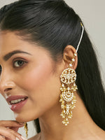 Thumbnail for Nuyug 22 K Gold-Plated Elegant Kundan Studded & Pearl Beaded Crescent Shaped Kanauti Earrings