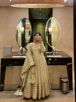 Thumbnail for Teeya Creation Womens New Fancy Silk Heavy Quality Fabric with Handwork Cream Gown Set - Dista