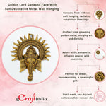 Thumbnail for eCraftIndia Golden Lord Ganesha With Sun Decorative Metal Wall Hanging - Distacart