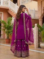 Thumbnail for Teeya Creation Wine Faux Georgette Multi Thread Work Wedding Wear Sharara Set - Distacart