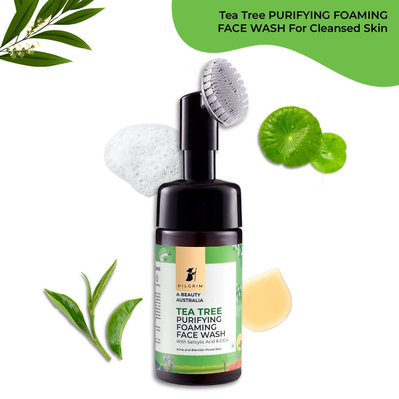 Pilgrim Australian Tea Tree & 1% Salicylic Acid Foaming Face Wash with Brush For Oily Skin, Acne And Pimples - Distacart