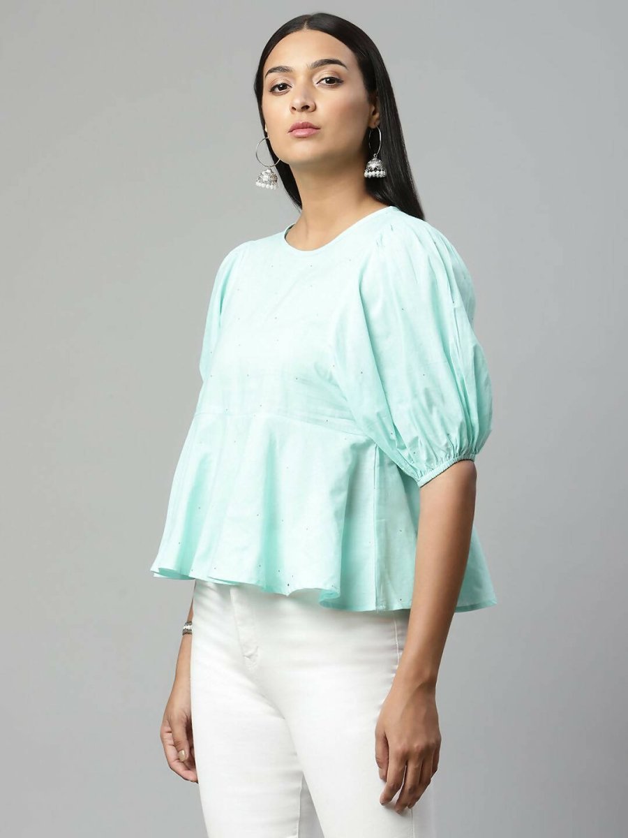 Ahalyaa Women Summer Blue Cotton Printed Tunic - Distacart