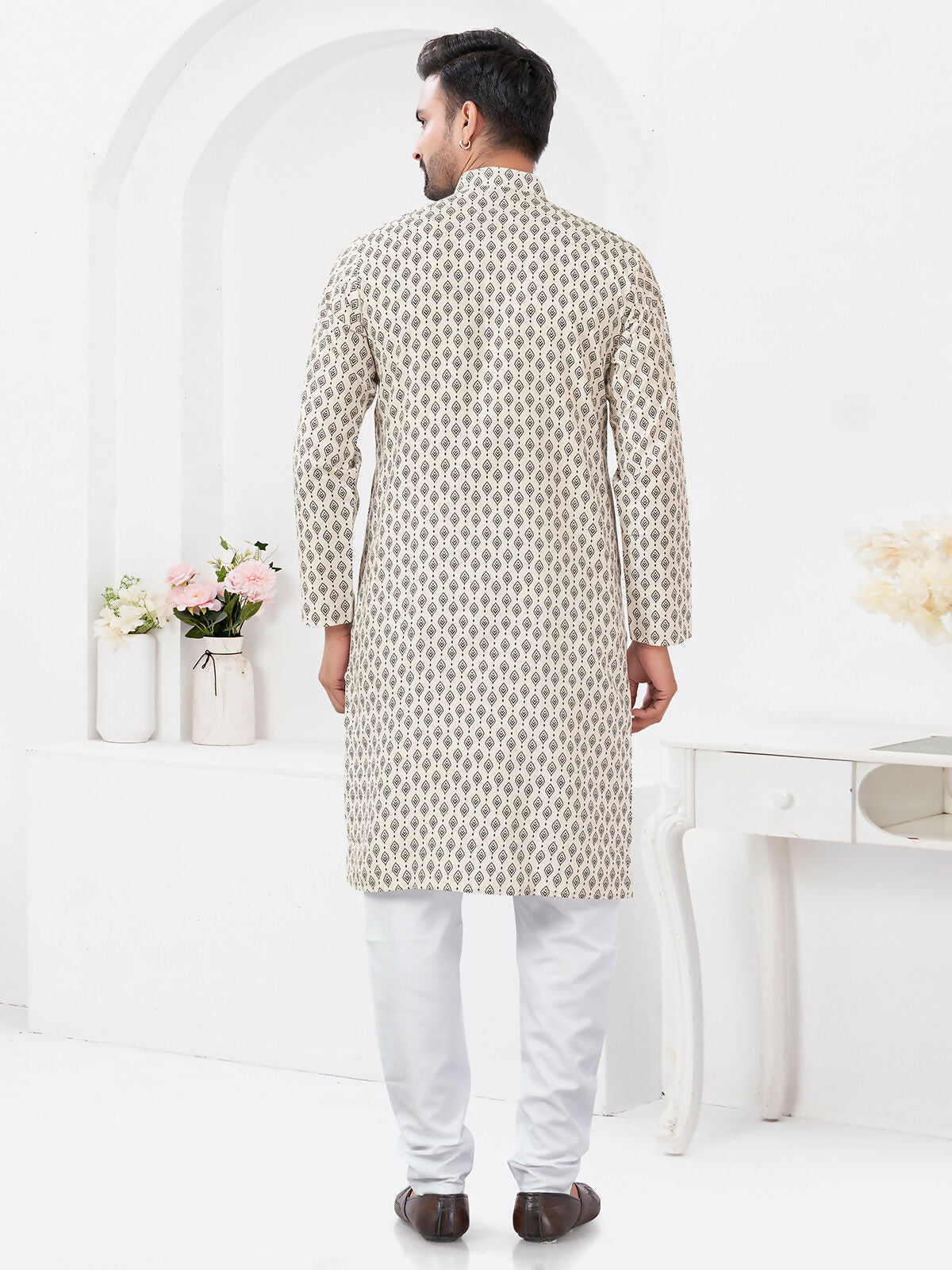 Joban Fashion Men's Rayon Cotton Cream Printed Kurta Pyjama set - Distacart