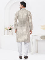 Thumbnail for Joban Fashion Men's Rayon Cotton Cream Printed Kurta Pyjama set - Distacart