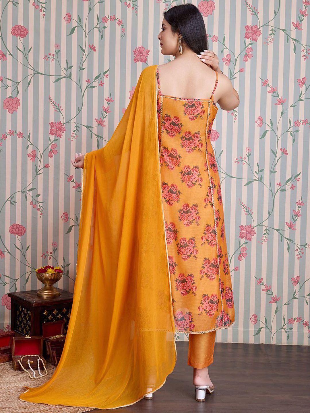 Ode by House of Pataudi Printed Pure Cotton Anarkali Kurta with Trousers & With Dupatta - Distacart