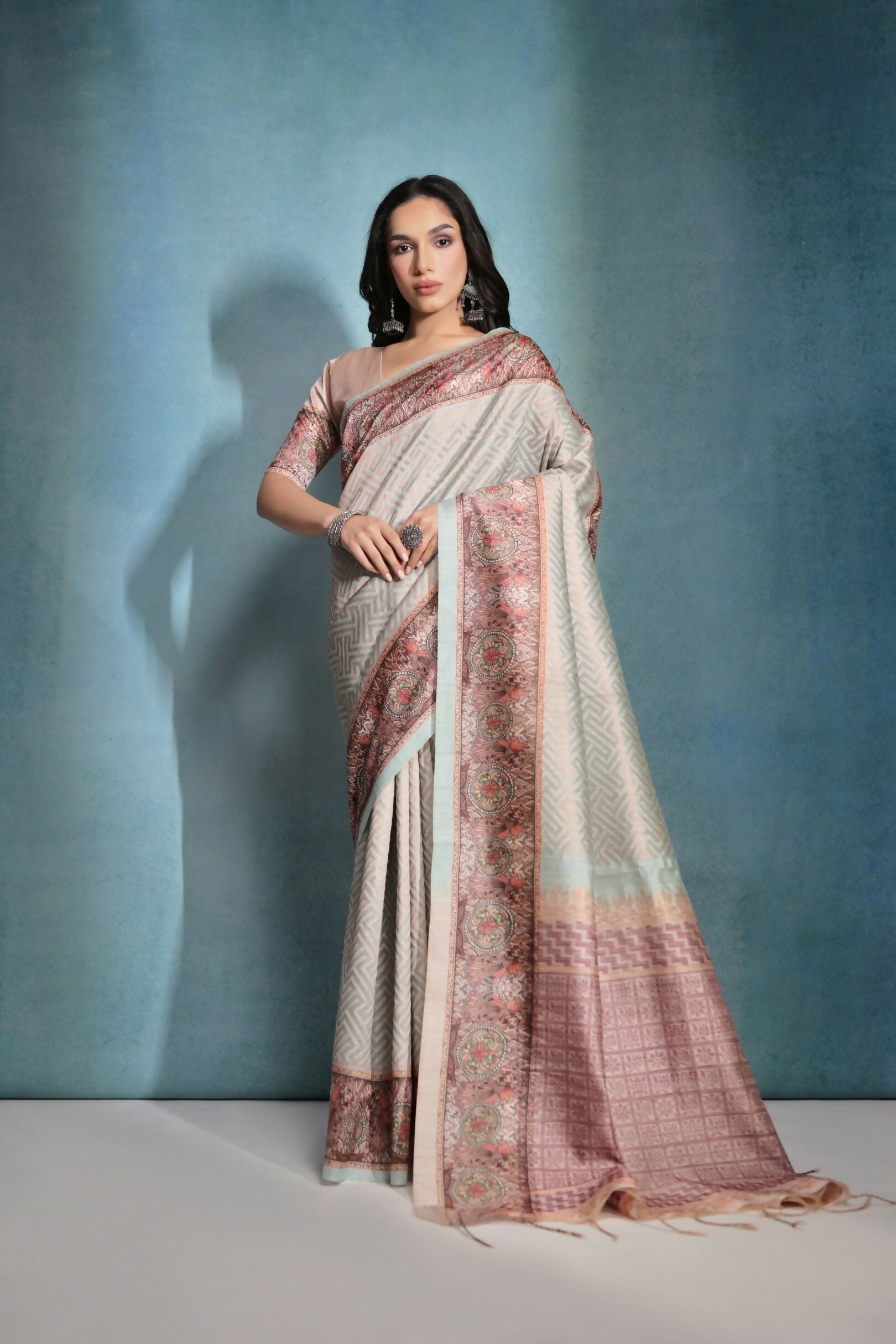 Vishnu Weaves Women's Sea-Green Cotton Silk Zari Woven Saree with Blouse - Distacart