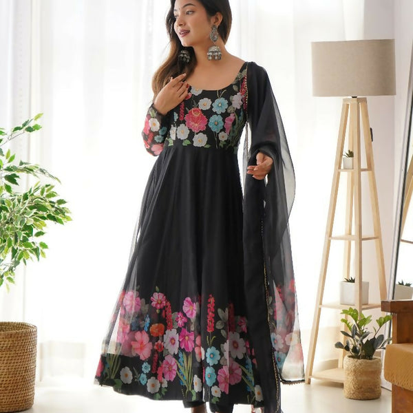 Joban Fashion Black Kurta Set Organza Sequin Embroidery Work - Distacart