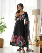 Thumbnail for Joban Fashion Black Kurta Set Organza Sequin Embroidery Work - Distacart