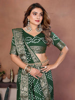 Thumbnail for Aastha Fashion Green Pure Dola Silk Handmade Original Bandhej Saree - Distacart
