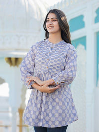 Thumbnail for Kaajh Women's Grey Hand Block Printed Cotton Top - Distacart