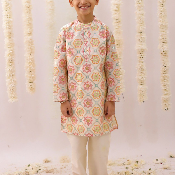 Lil Drama Mishti Off White Kurta Pyjama Set For Boys
