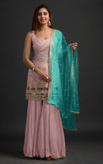 Thumbnail for Anaita Peach Georgette Suit with Embroidered Thread & Sequence Work
