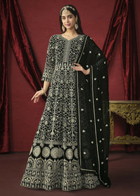 Thumbnail for Stunning Black Front & Back Embroidered Trendy Anarkali Suit - Emponline - Distacart