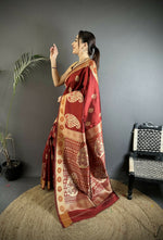 Thumbnail for Joban Fashion Maroon Paisley Soft Silk Banarasi Saree - Distacart
